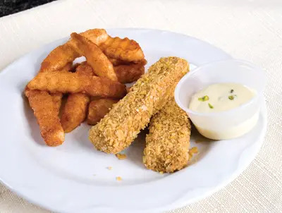 fake fish sticks, tartar sauce, and french fries recipe