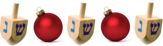 hanukkah driedels and christmas ornaments