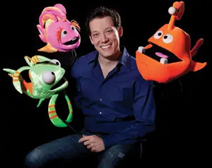 ImaginOcean creator John Tartaglia with puppets Dorsel, Bubbles, and Tank