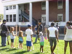 Civil War weekend on Governors Island; Civil War soldiers; weapon demonstration