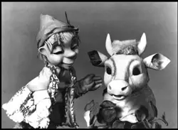 Jack and the Beanstalk puppets in black and white