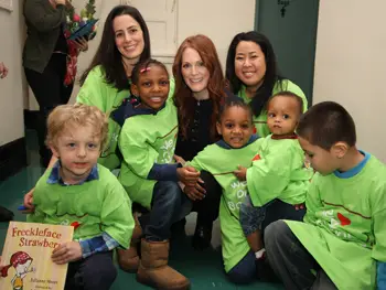 Actress Julianne Moore with students from PS 63 William McKinley Elementary School in Manhattan