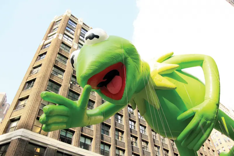 Kermit balloon in Macy's Thanksgiving Day Parade