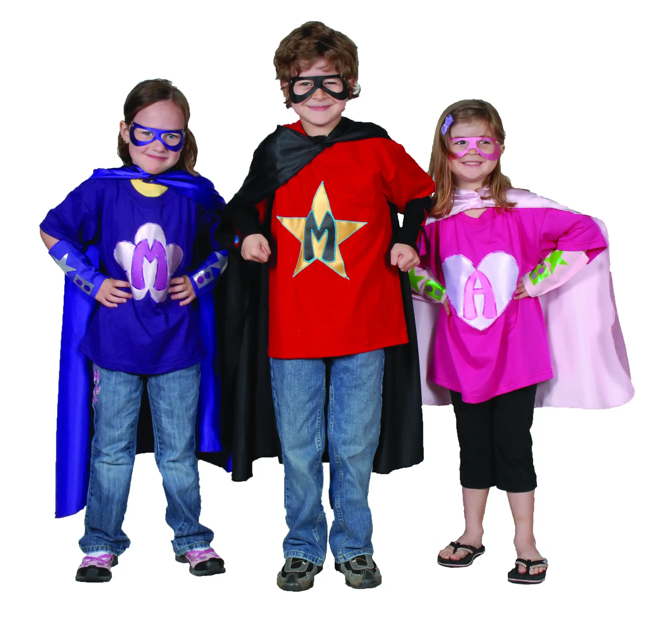 Kids dressed in superhero costumes.