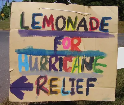 Lemonade for Hurricane Relief sign