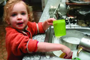 Little Child Doing Dishes