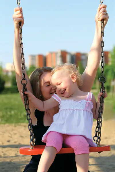 Mother and daughter on swings