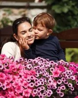 Mother's Day activities in Brooklyn; mom and son in garden