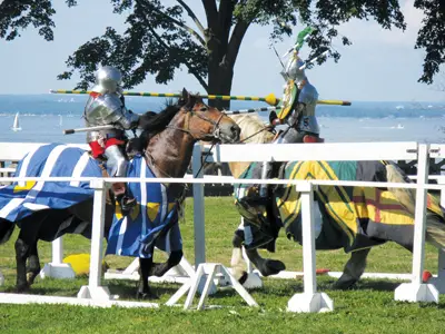 knights jousting at Sands Point Preserves' annual medieval festival