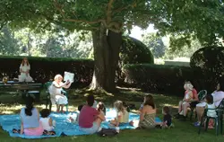 outdoor storytime in the garden; story hour outdoors on Long Island; Old Westbury Gardens