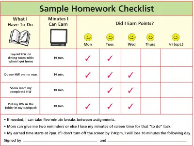 Sample Homework Checklist