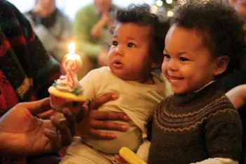 siblings at a birthday party; birthday party for 2 year old