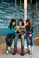 Voices of Liberty Exhibit at the Museum of Jewish Heritage's Keeping History Center; children at a museum