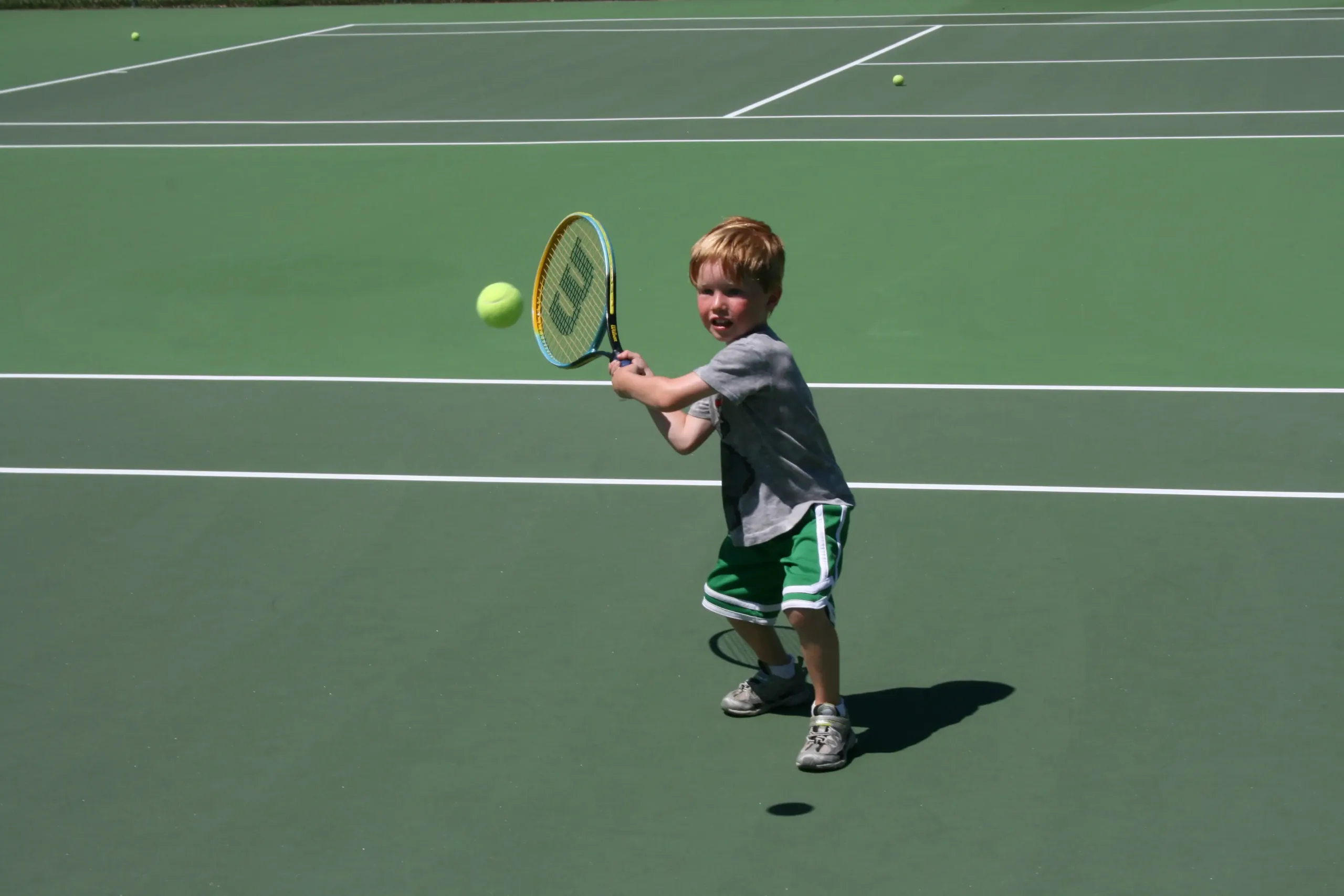 Finn Moynahan, 5, benefiting from the fitness program for toddlers at Soundview Sports Camp.