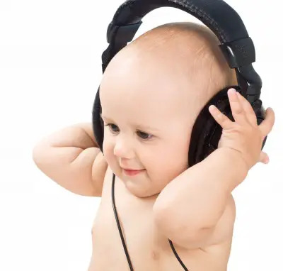 baby wearing headphones