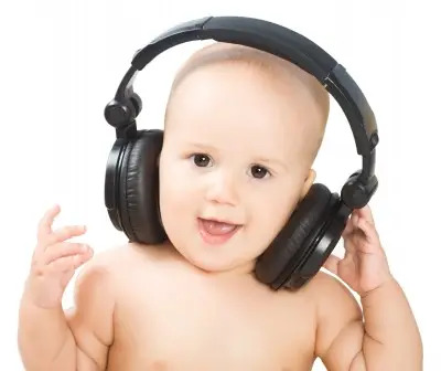 baby wearing headphones