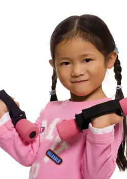 young girl lifting weights; strength traning for kids