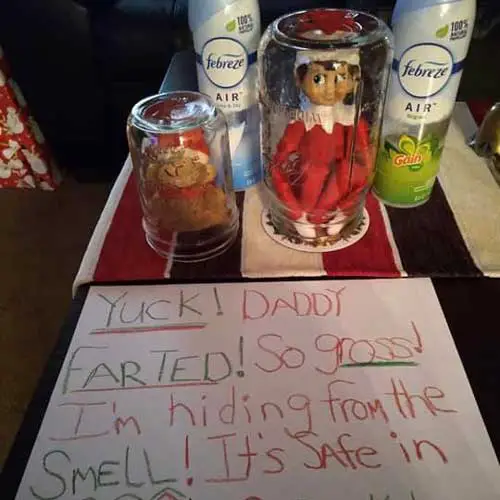 elf on the shelf hiding from fart