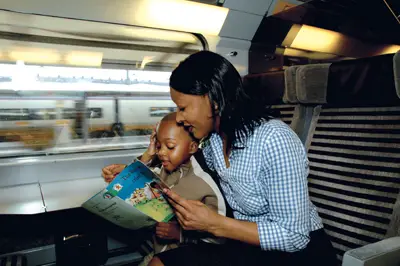 mother and son riding the eurostar train