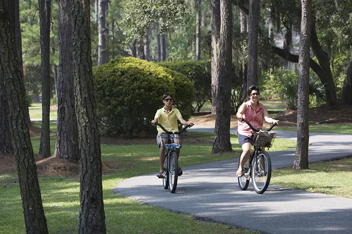 mother and child biking