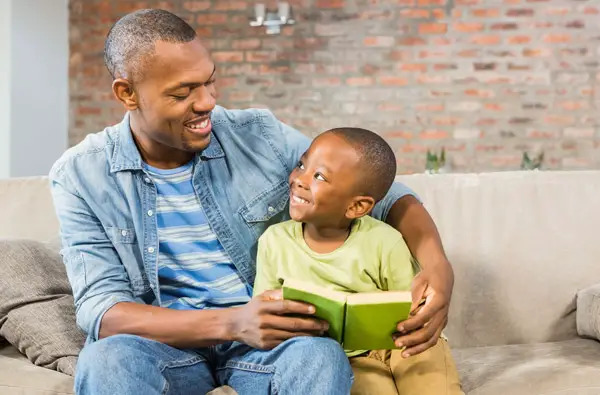 Father and son reading