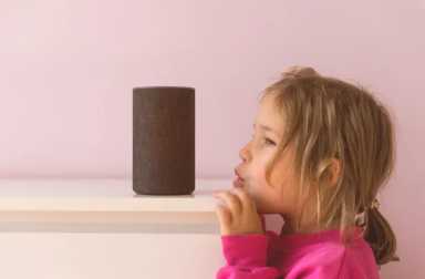 Voice,Controlled,Smart,Speaker.,Little,Kid,Girl,Talking,To,Talking