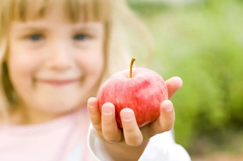 little girl holding apple