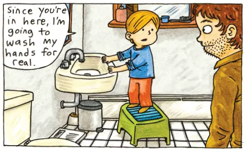 jeffrey brown comic about kids in bathroom