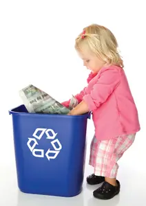 child learns to recycle; going green