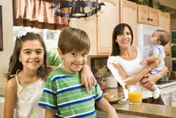 kids in kitchen, family in kitchen