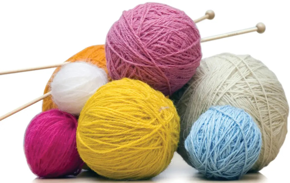 knitting yarn and needles