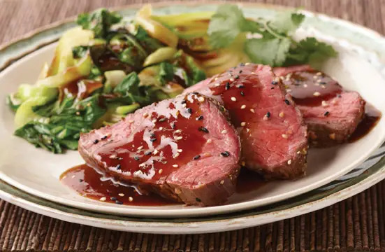 korean bbq beef tenderloin with bok choy