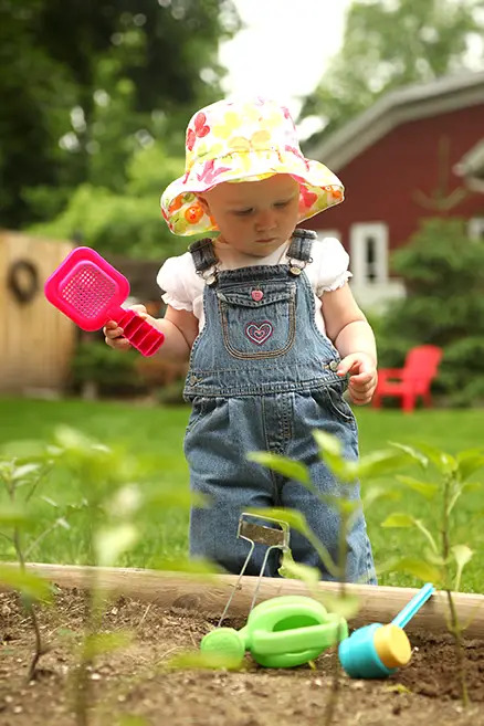 little girl gardening