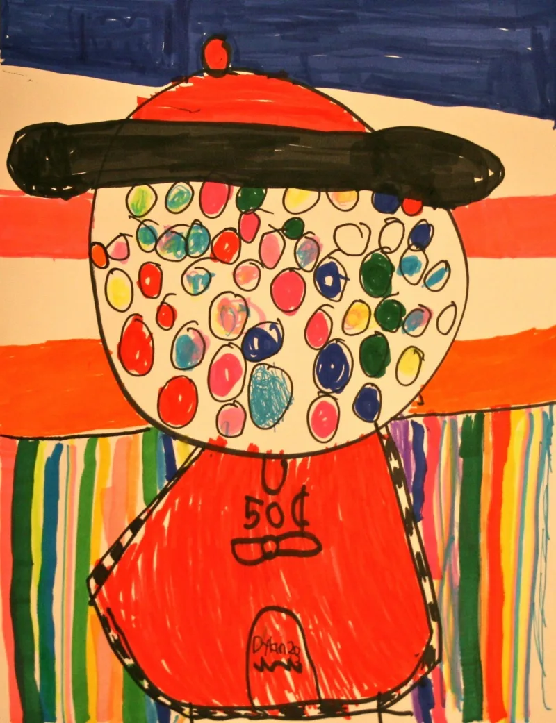 marker drawing of a gumball machine