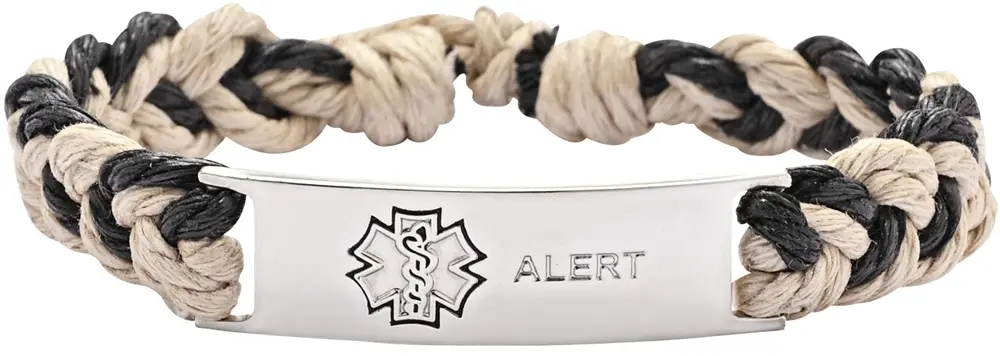 medical ID bracelet, rope black and white