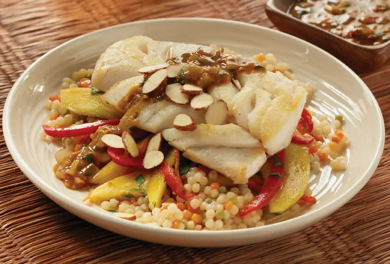 moroccan cod with mango slaw