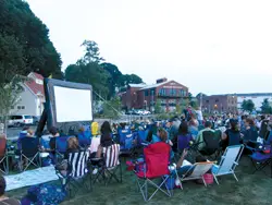 Harborfront Park in Port Jefferson, NY; outdoor movies in park