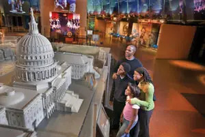 family looking at display at the National Constitution Center