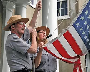 park rangers at fdr home in historic hyde park