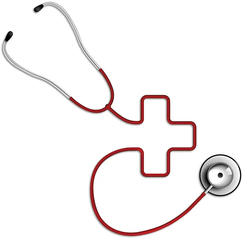 red stethoscope shaped like cross