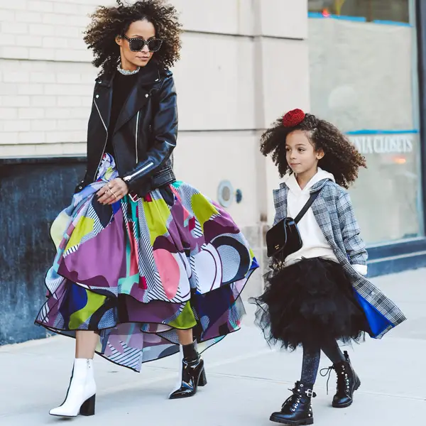 fashionable mother-daughter duo