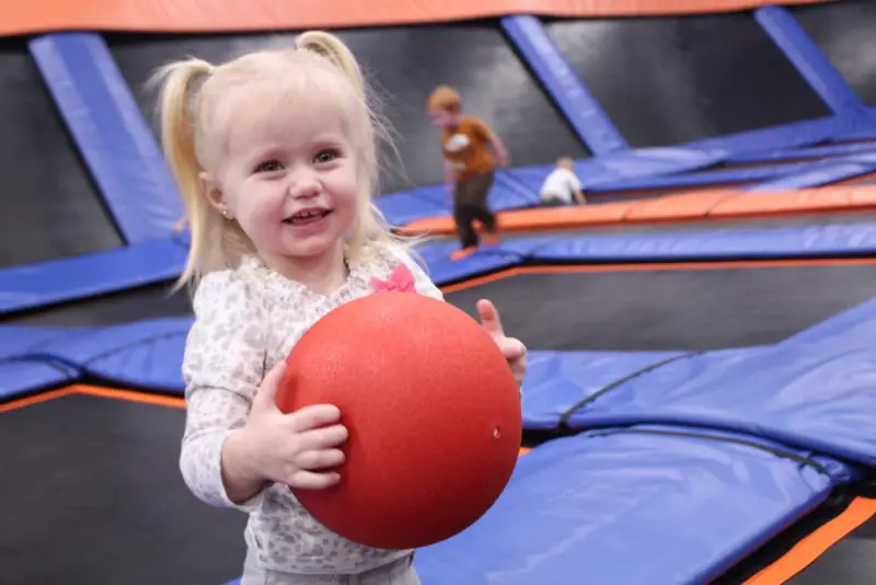 toddler at toddler time at sky zone indoor trampoline center in deer park