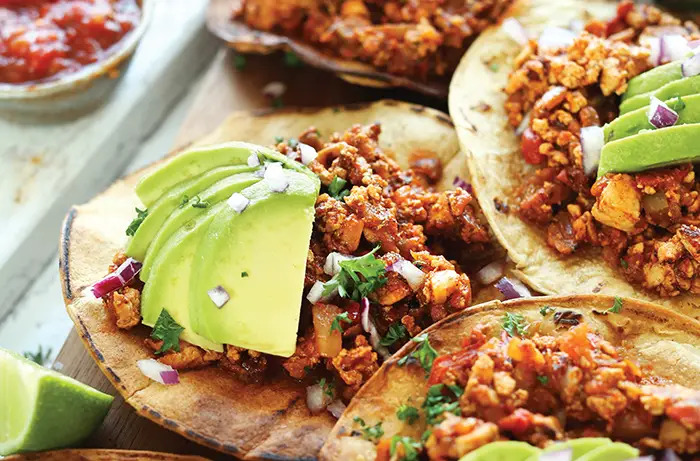 spicy braised tofu tostadas