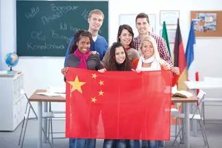 students with a china flag
