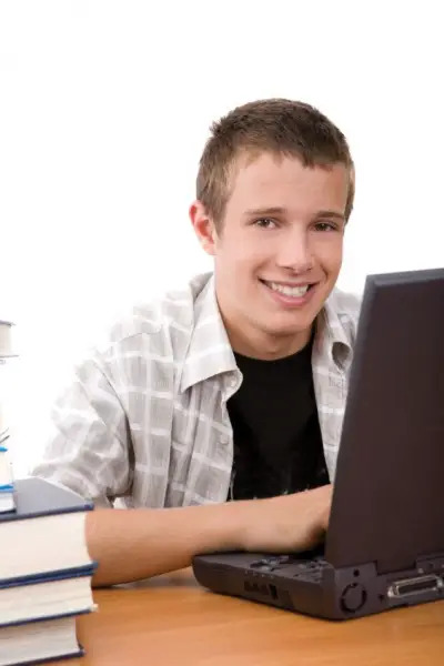 teen using computer