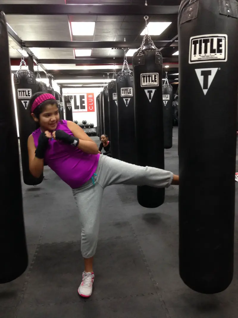 girl working on kickboxing skills