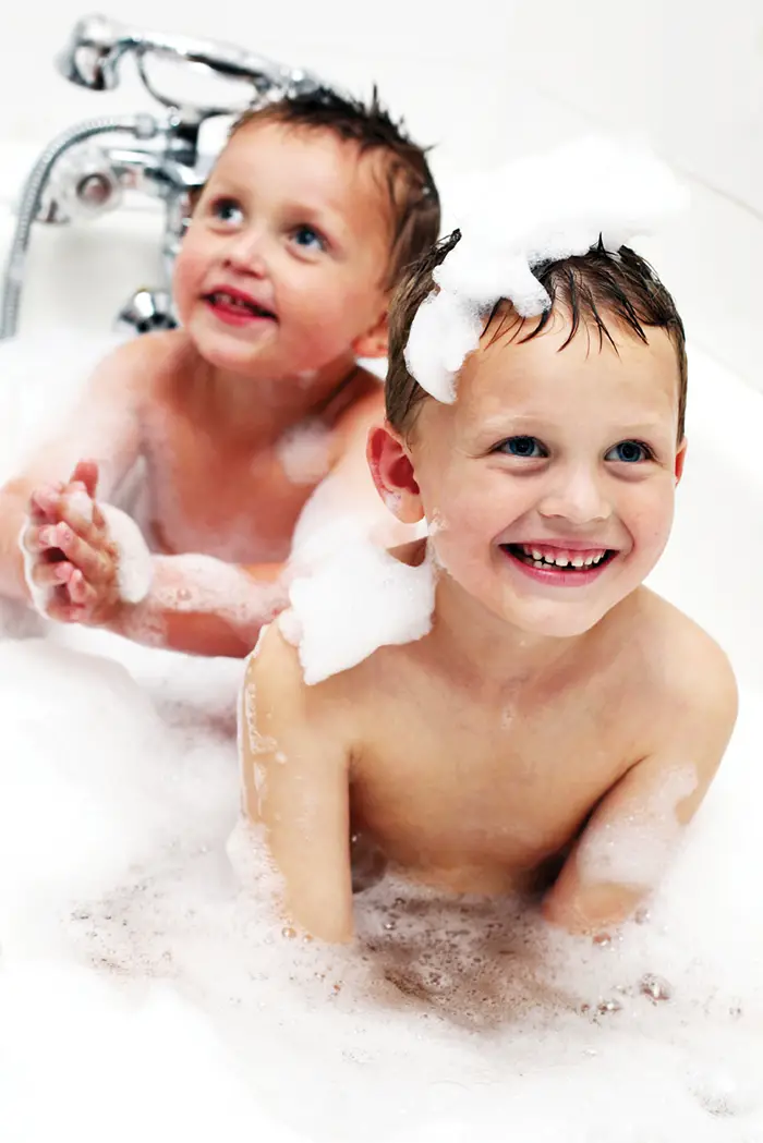 boys in bubble bath