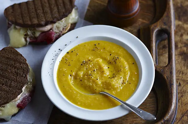 vegetable soup with reuben sandwich