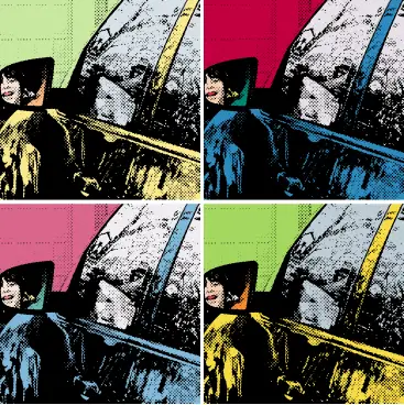 warhol type picture of driving