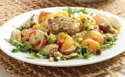 Halibut potato salad with dijon dressing